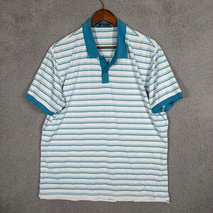 G/FORE Polo Shirt Mens L Blue White Striped Button Up Golf Performance Designer